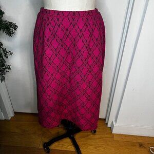Vintage PIERRE DELANEAU 1960's Wool Pink Houndstooth Pencil Skirt Size 20